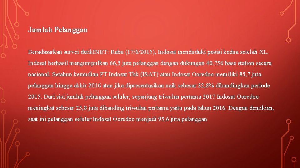 Jumlah Pelanggan Beradasarkan survei detik. INET: Rabu (17/6/2015), Indosat menduduki posisi kedua setelah XL.
