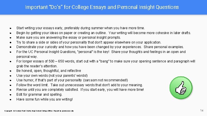 College Essays and UC Personal Insight Questions Fall