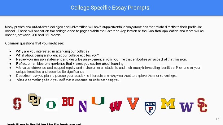 College-Specific Essay Prompts Many private and out-of-state colleges and universities will have supplemental essay College-Specific Essay Prompts Many private and out-of-state colleges and universities will have supplemental essay