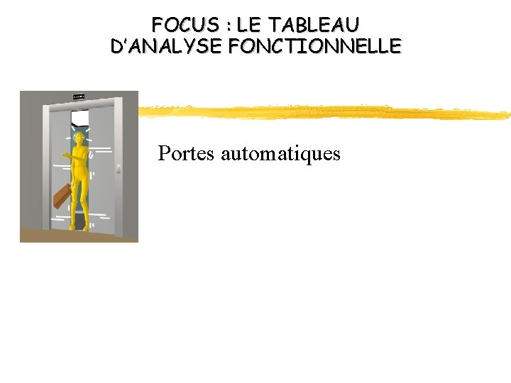 FOCUS : LE TABLEAU D’ANALYSE FONCTIONNELLE Portes automatiques 