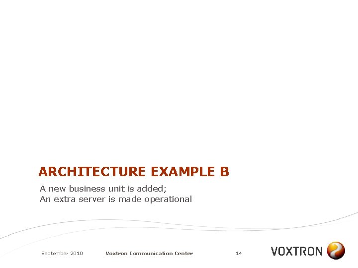 ARCHITECTURE EXAMPLE B A new business unit is added; An extra server is made