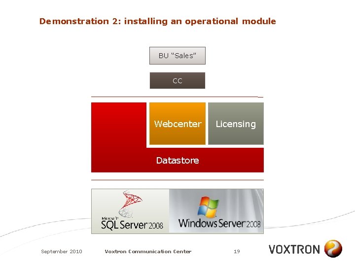 Demonstration 2: installing an operational module BU “Sales” CC Webcenter Licensing Datastore September 2010