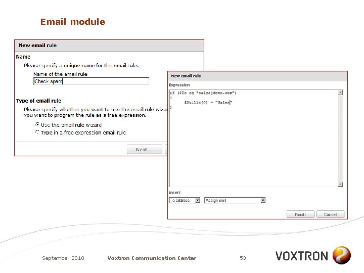 Email module September 2010 Voxtron Communication Center 53 