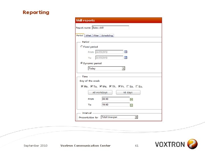 Reporting September 2010 Voxtron Communication Center 61 