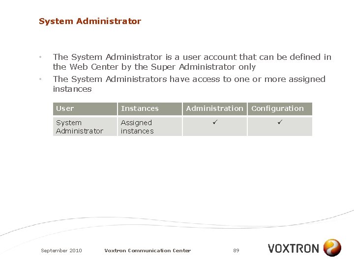 System Administrator • • The System Administrator is a user account that can be