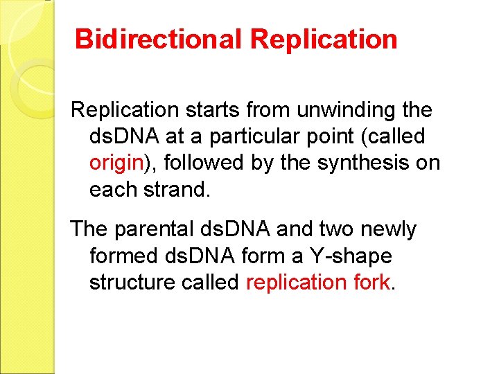 Bidirectional Replication starts from unwinding the ds. DNA at a particular point (called origin),