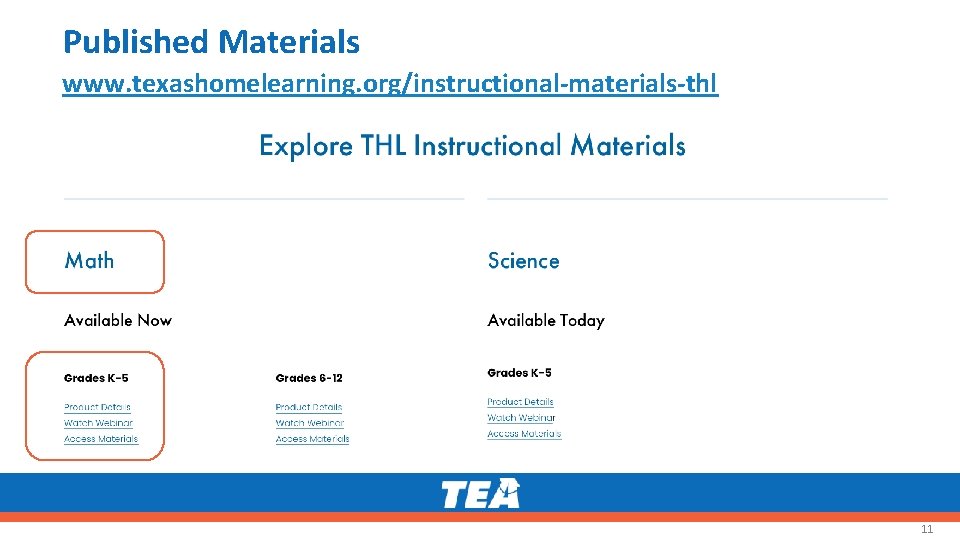 Published Materials www. texashomelearning. org/instructional-materials-thl 11 Published Materials www. texashomelearning. org/instructional-materials-thl 11
