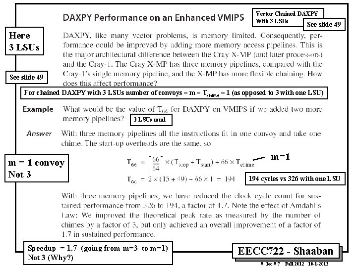 Vector Chained DAXPY With 3 LSUs See slide 49 Here 3 LSUs See slide