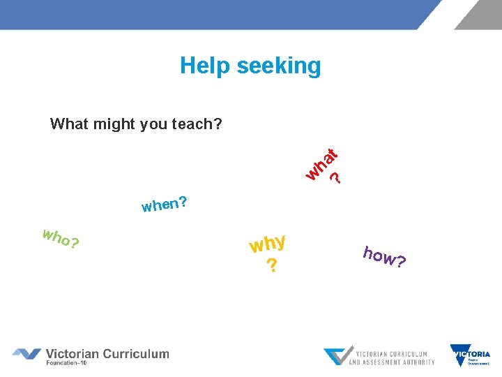 Help seeking What might you teach? t a h w ? when? who ?