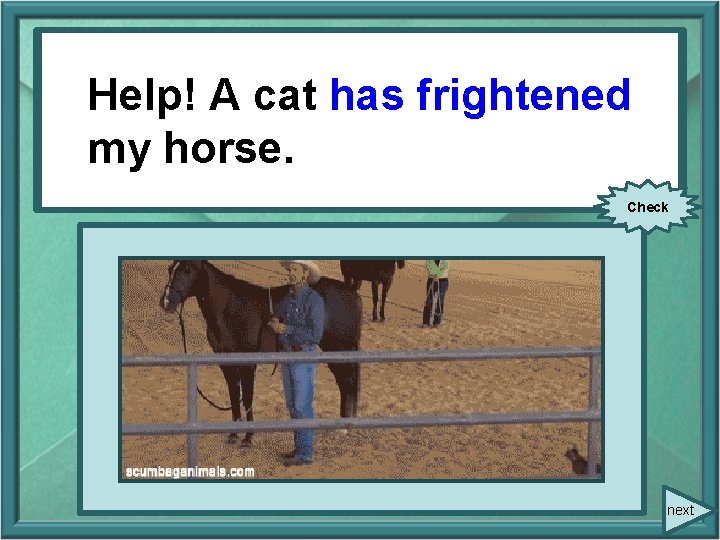 Help!AAcat cathas (to frightened frighten) Help! myhorse. my Check next Help!AAcat cathas (to frightened frighten) Help! myhorse. my Check next
