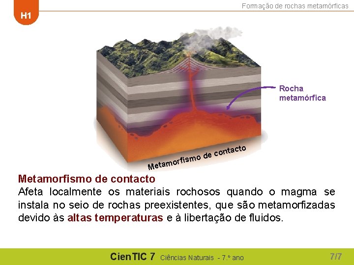 Formação de rochas metamórficas H 1 Rocha metamórfica to ontac c e d smo