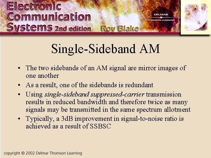 Single-Sideband AM • The two sidebands of an AM signal are mirror images of