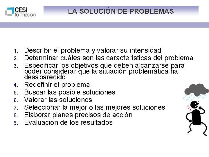 LA SOLUCIÓN DE PROBLEMAS 1. 2. 3. 4. 5. 6. 7. 8. 9. Describir