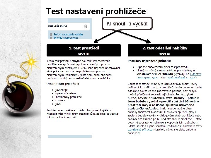 Test nastavení prohlížeče Kliknout a vyčkat 