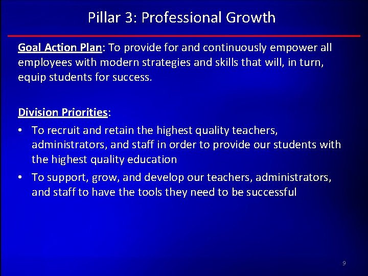 Pillar 3: Professional Growth Goal Action Plan: To provide for and continuously empower all Pillar 3: Professional Growth Goal Action Plan: To provide for and continuously empower all