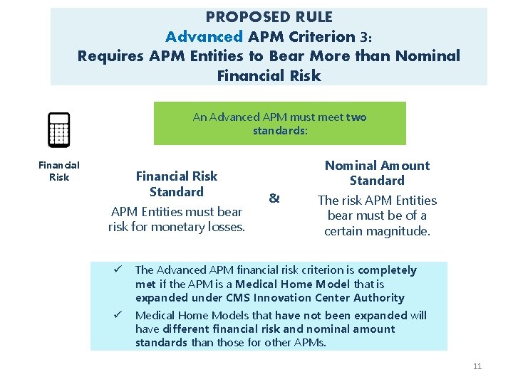 PROPOSED RULE Advanced APM Criterion 3: Requires APM Entities to Bear More than Nominal