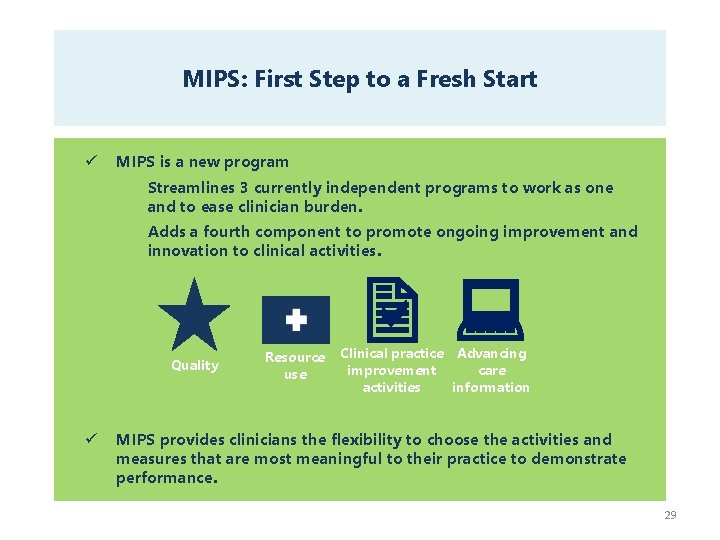 MIPS: First Step to a Fresh Start ü MIPS is a new program Streamlines