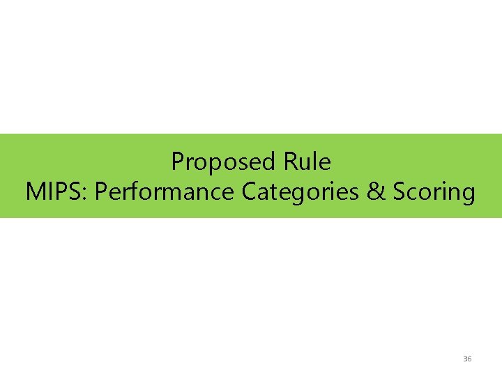 Proposed Rule MIPS: Performance Categories & Scoring 36 