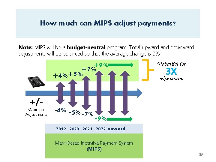 How much can MIPS adjust payments? Note: MIPS will be a budget-neutral program. Total