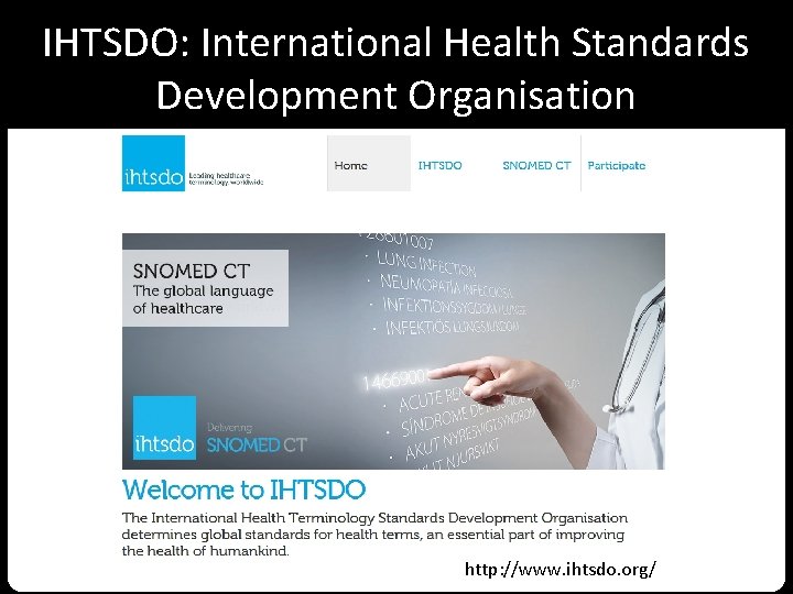 IHTSDO: International Health Standards Development Organisation http: //www. ihtsdo. org/ 