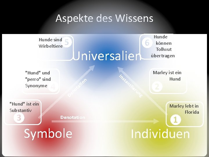 Aspekte des Wissens Hunde sind Wirbeltiere ❺ ❹ ❻ Universalien "Hund" und "perro" sind