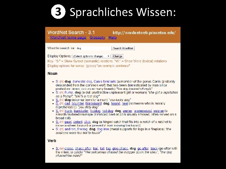 ❸ Sprachliches Wissen: http: //wordnetweb. princeton. edu/ 