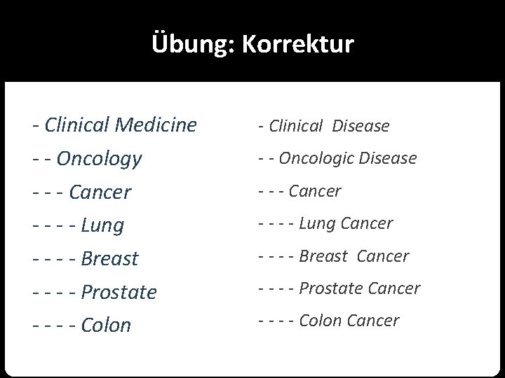 Übung: Korrektur - Clinical Medicine - - Oncology - - - Cancer - -