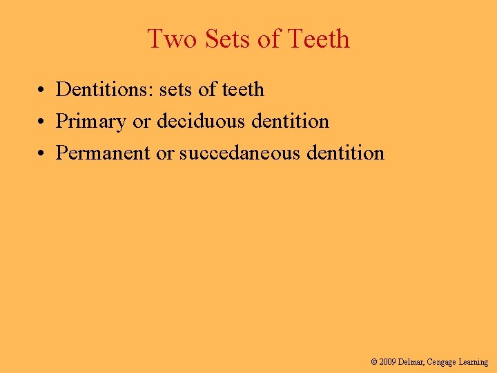Two Sets of Teeth • Dentitions: sets of teeth • Primary or deciduous dentition