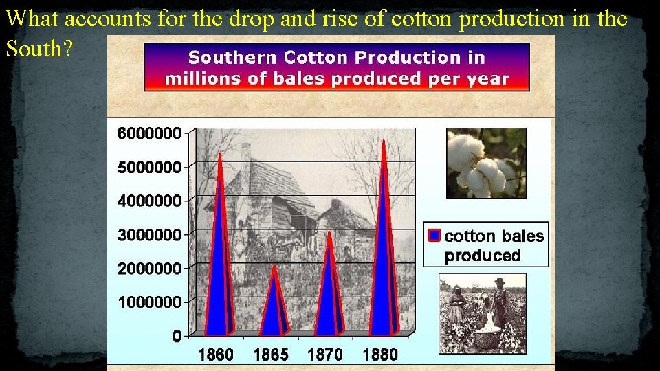 What accounts for the drop and rise of cotton production in the South? 