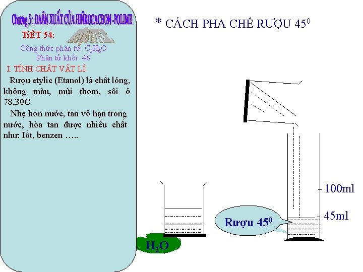 TiẾT 54: * CÁCH PHA CHẾ RƯỢU 450 Công thức phân tử: C 2