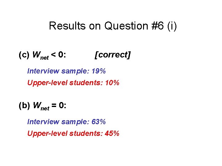 Results on Question #6 (i) (c) Wnet < 0: [correct] Interview sample: 19% Upper-level