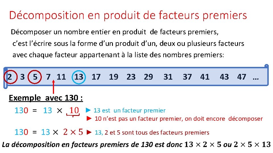 Décomposition en produit de facteurs premiers Décomposer un nombre entier en produit de facteurs
