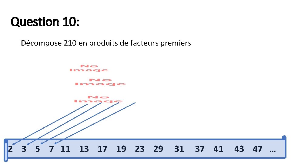 Question 10: Décompose 210 en produits de facteurs premiers 2 3 5 7 11