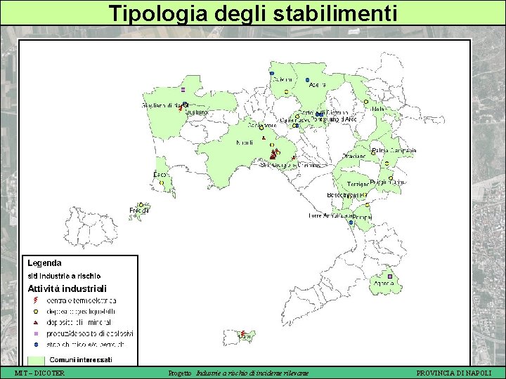 Tipologia degli stabilimenti MIT – DICOTER Progetto Industrie a rischio di incidente rilevante PROVINCIA