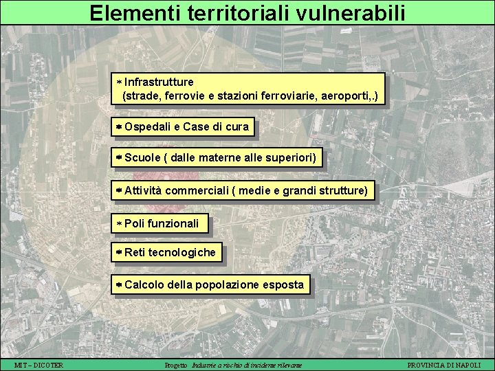 Elementi territoriali vulnerabili * Infrastrutture (strade, ferrovie e stazioni ferroviarie, aeroporti, . ) Ospedali