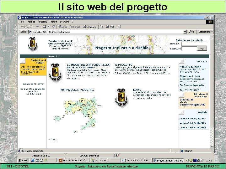 Il sito web del progetto MIT – DICOTER Progetto Industrie a rischio di incidente