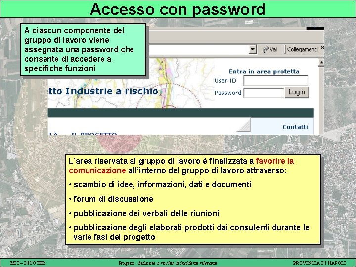 Accesso con password A ciascun componente del gruppo di lavoro viene assegnata una password