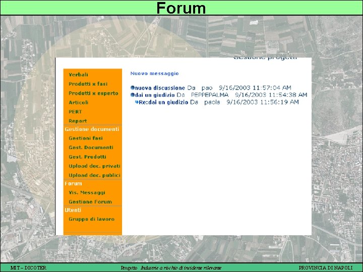 Forum MIT – DICOTER Progetto Industrie a rischio di incidente rilevante PROVINCIA DI NAPOLI