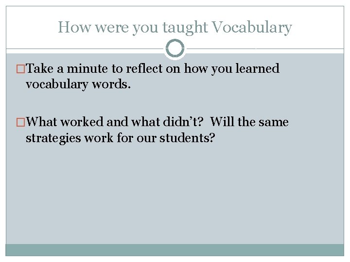 How were you taught Vocabulary �Take a minute to reflect on how you learned