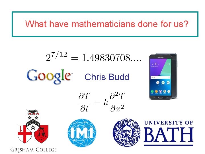 What have mathematicians done for us? Chris Budd 