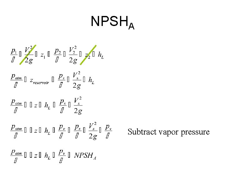 NPSHA Subtract vapor pressure 