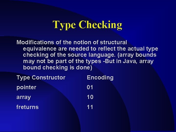 Type Checking Modifications of the notion of structural equivalence are needed to reflect the