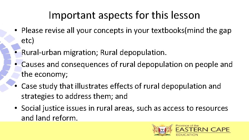 Important aspects for this lesson • Please revise all your concepts in your textbooks(mind