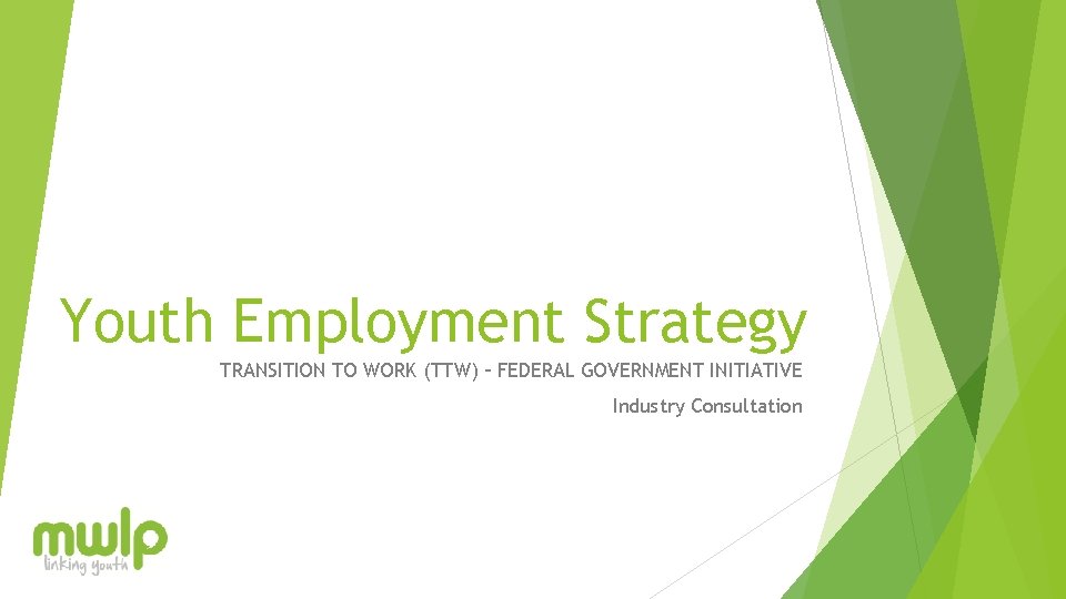 Youth Employment Strategy TRANSITION TO WORK (TTW) – FEDERAL GOVERNMENT INITIATIVE Industry Consultation 