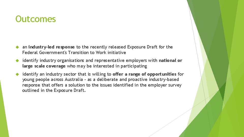 Outcomes an industry-led response to the recently released Exposure Draft for the Federal Government's