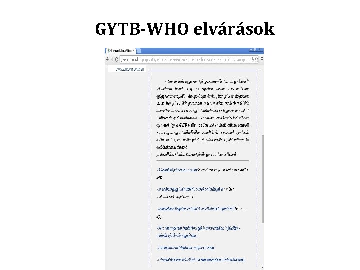 GYTB-WHO elvárások 