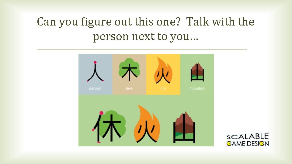 Can you figure out this one? Talk with the person next to you… 