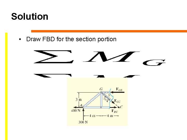 Solution • Draw FBD for the section portion 