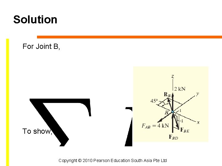 Solution For Joint B, To show, Copyright © 2010 Pearson Education South Asia Pte