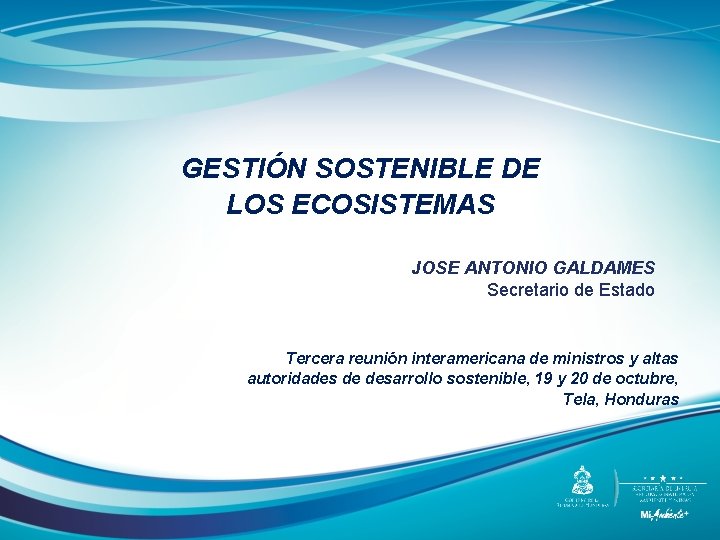 GESTIÓN SOSTENIBLE DE LOS ECOSISTEMAS JOSE ANTONIO GALDAMES Secretario de Estado Tercera reunión interamericana